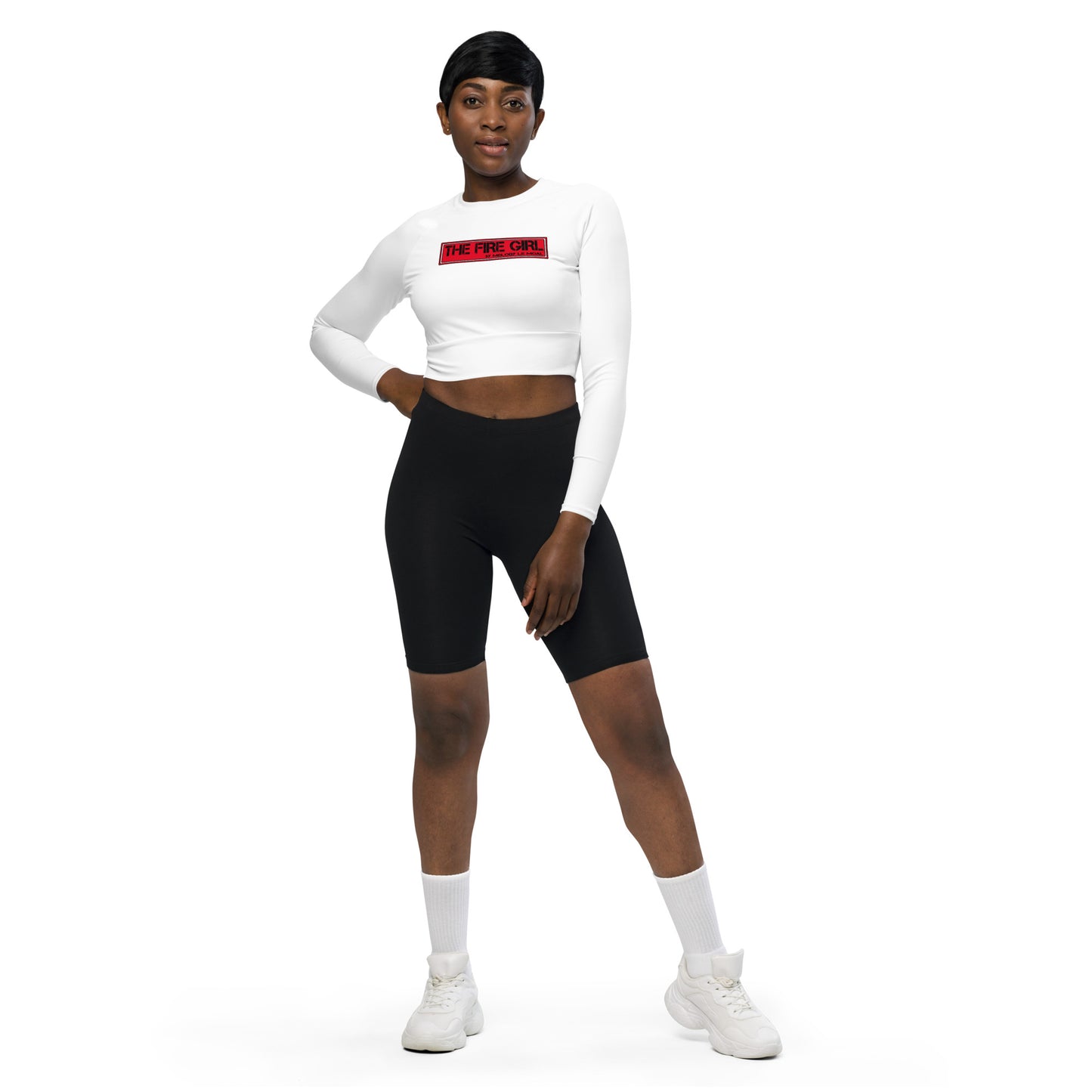 Crop top manches longues matières recyclées femme patinage The Fire Girl — blanc