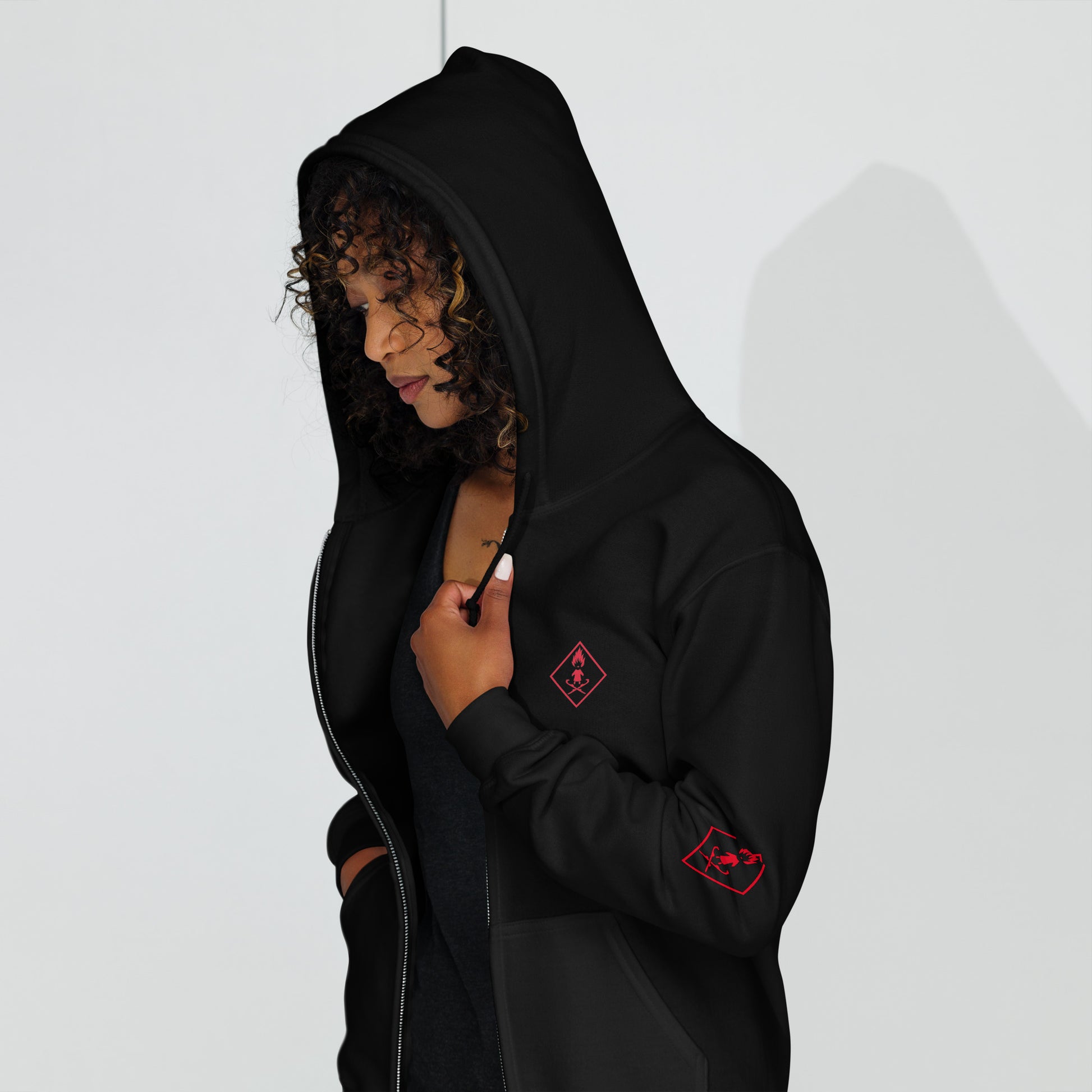 Hoodie zippé femme streetwear patinage artistique The Fire Girl — noir