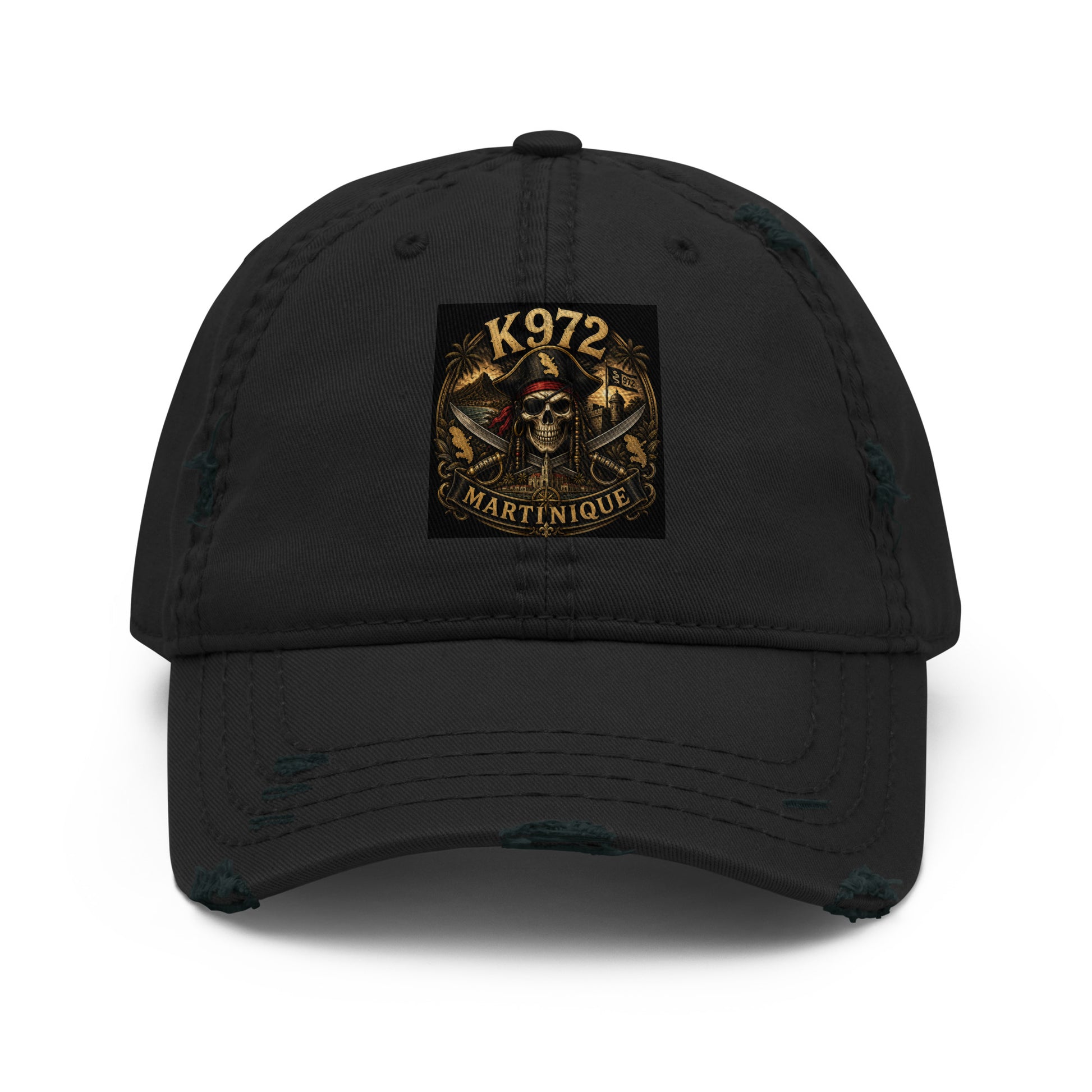 Casquette K972 effet usé dad hat streetwear Martinique - noir vue de face - The Fire Girl