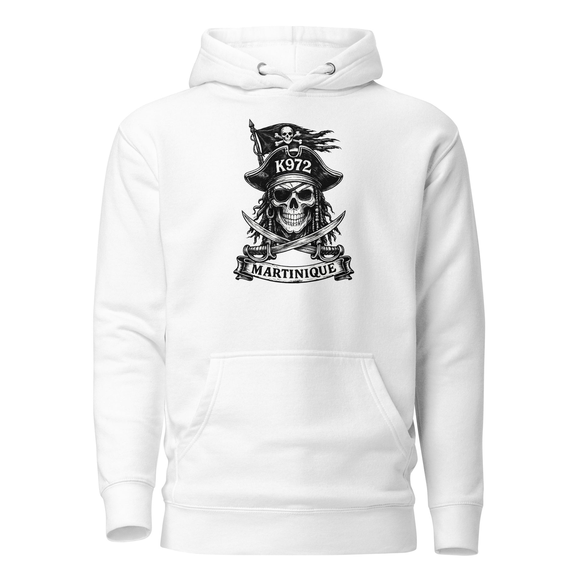 Sweat à capuche K972 unisexe streetwear Martinique - coton premium blanc vue de face - The Fire Girl